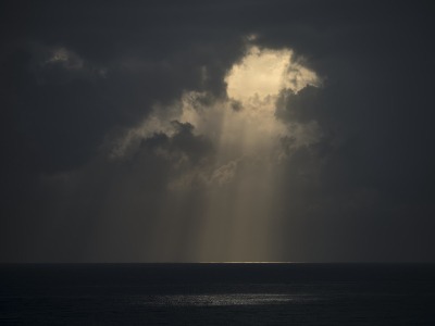 Ocean, sea, horizon, landscape, reflection, clouds, sky